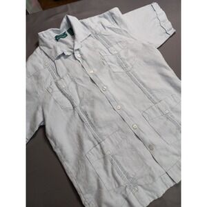 Cubavera Mens Light Blue 100% Linen Short Sleeve Guayabera Shirt Size Medium
